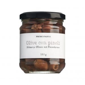 Schwarze Oliven mit Pinienkernen